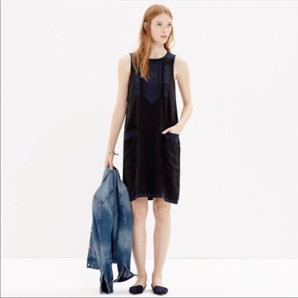 Madewell Silk Embroidered Tunic Dress Size Small